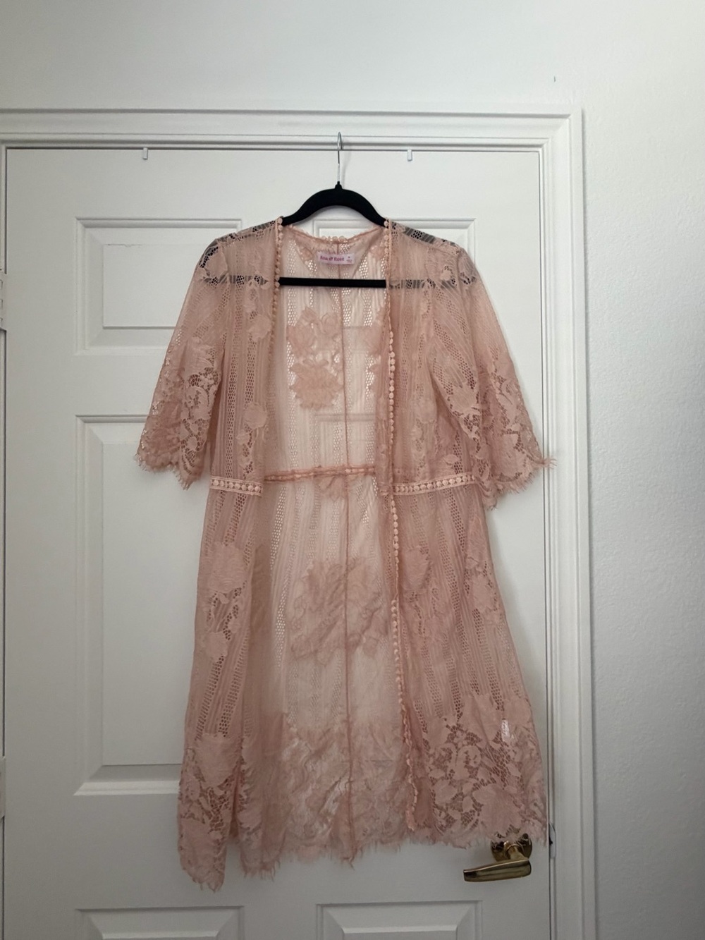 Sheer Lace Tunic Kimono in Blush Pink